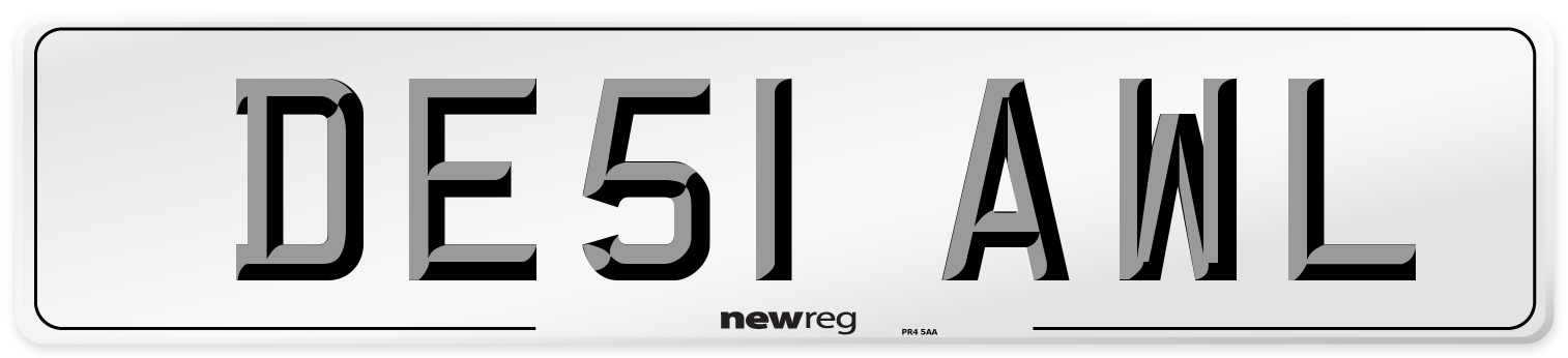 DE51 AWL Number Plate from New Reg